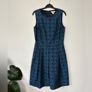 NWT Brooks Brothers Blue Green Floral Pleated Jacquard Midi Dress Size 8